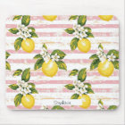 Vintage Lemons & Blooms on Pink and White Stripes