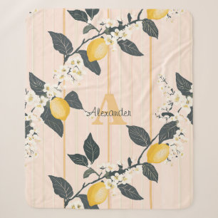 Vintage Lemons & Blooms on Pink Stripes Sherpa Blanket