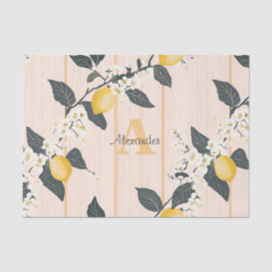 Vintage Lemons & Blooms on Pink Stripes Tissue Paper