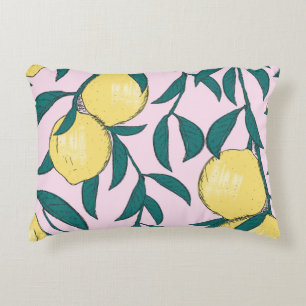 Vintage Lemons: Hand-Drawn Watercolor Pattern. Decorative Cushion