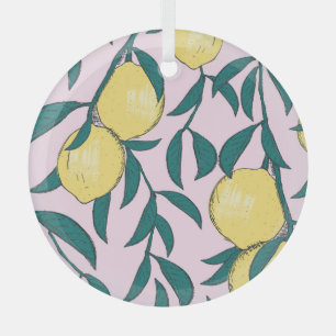 Vintage Lemons: Hand-Drawn Watercolor Pattern. Glass Tree Decoration