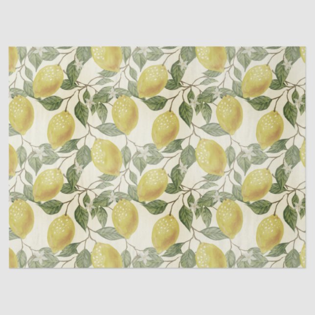 Vintage Lemons Leaves Botanical Tissue Paper (Front)
