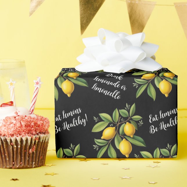 Vintage Lemons Lemonade Healthy Custom Text Wrapping Paper (Birthday Party)