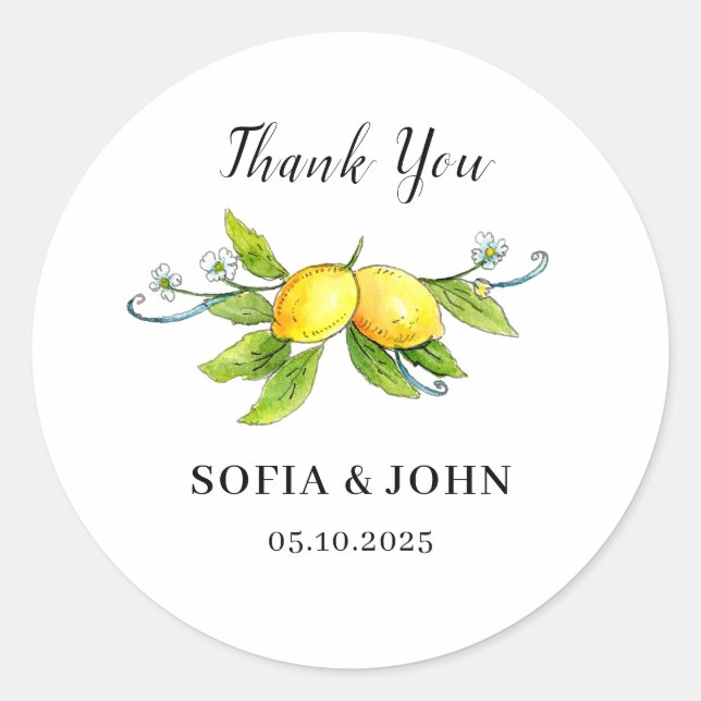 Vintage Lemons Wedding Thank you  Classic Round Sticker (Front)