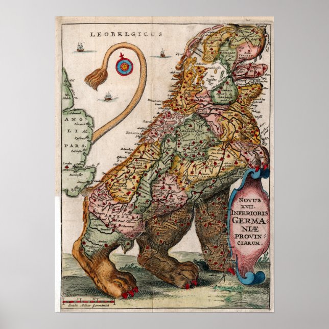 Vintage Leo Belgicus Map Poster (Front)