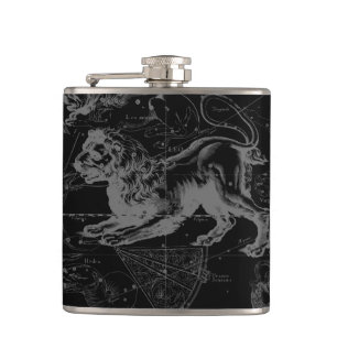 Vintage Leo Constellation MapHevelius 1690 Hip Flask
