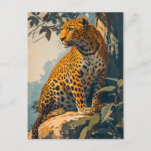 Vintage Leopard Art Postcard (Front)