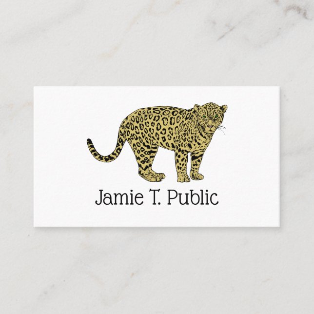 Vintage Leopard Cheetah Spotted Cat Drawing Business Card (Front)