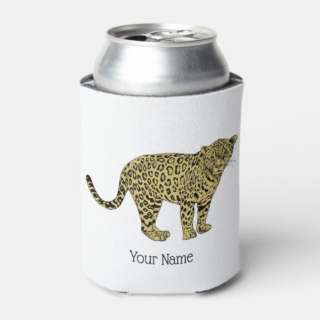 Vintage Leopard Cheetah Spotted Cat Drawing Can Cooler (Can Front)