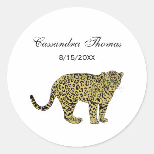 Vintage Leopard Cheetah Spotted Cat Drawing Classic Round Sticker