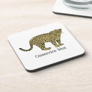 Vintage Leopard Cheetah Spotted Cat Drawing Coaster