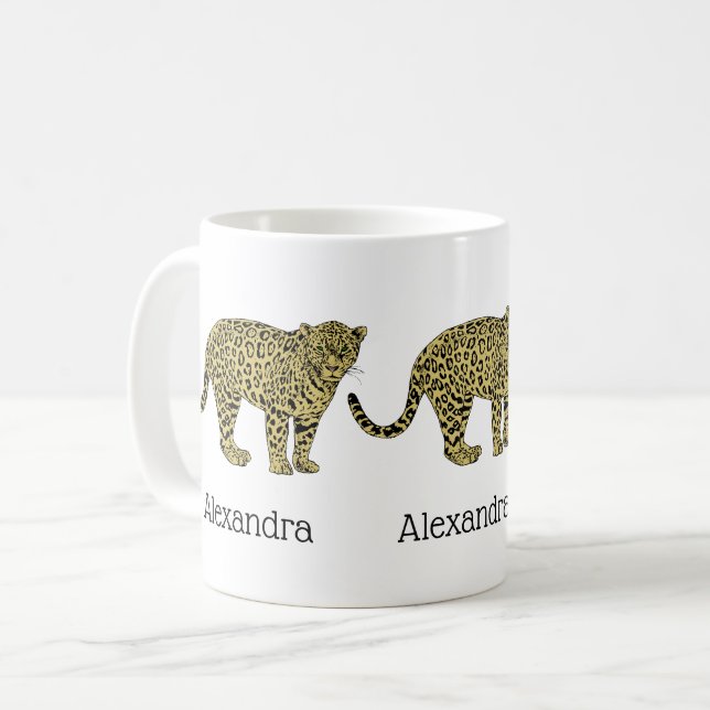 Vintage Leopard Cheetah Spotted Cat Drawing Coffee Mug (Front Left)