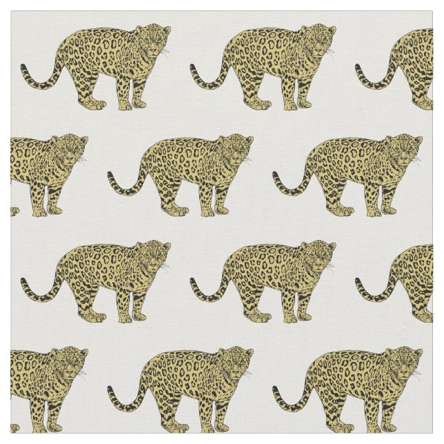 Vintage Leopard Cheetah Spotted Cat Drawing Fabric (Close Up)