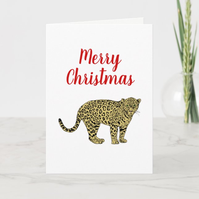 Vintage Leopard Cheetah Spotted Cat Drawing Holiday Card (Front)