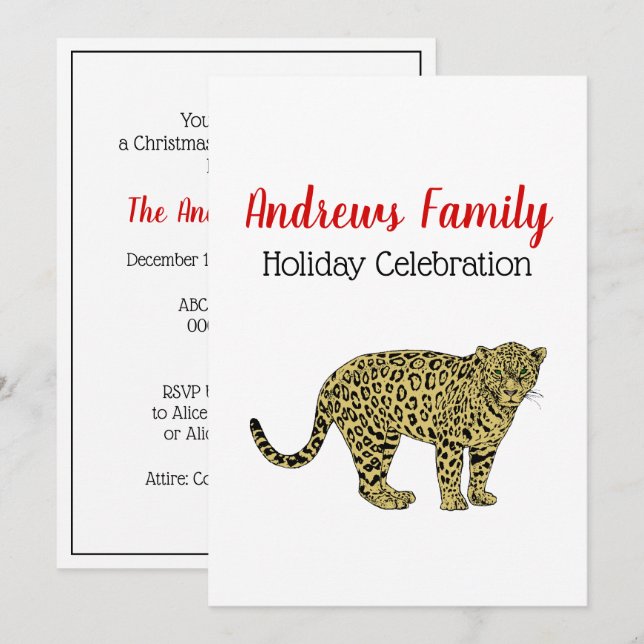 Vintage Leopard Cheetah Spotted Cat Drawing Invitation (Front/Back)
