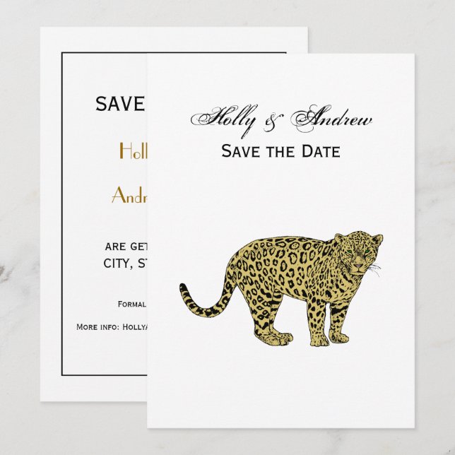 Vintage Leopard Cheetah Spotted Cat Drawing Invitation (Front/Back)