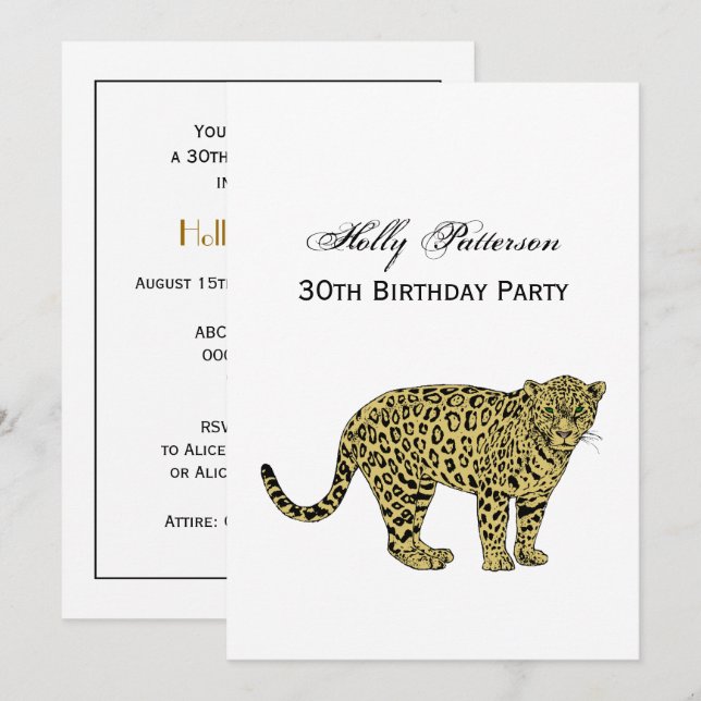 Vintage Leopard Cheetah Spotted Cat Drawing Invitation (Front/Back)