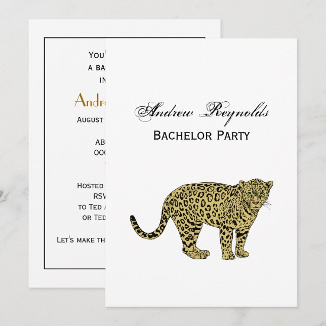 Vintage Leopard Cheetah Spotted Cat Drawing Invitation (Front/Back)