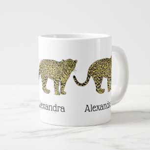 Vintage Leopard Cheetah Spotted Cat Drawing Large Coffee Mug