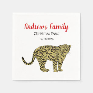 Vintage Leopard Cheetah Spotted Cat Drawing Napkin