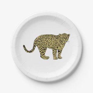 Vintage Leopard Cheetah Spotted Cat Drawing Paper Plate