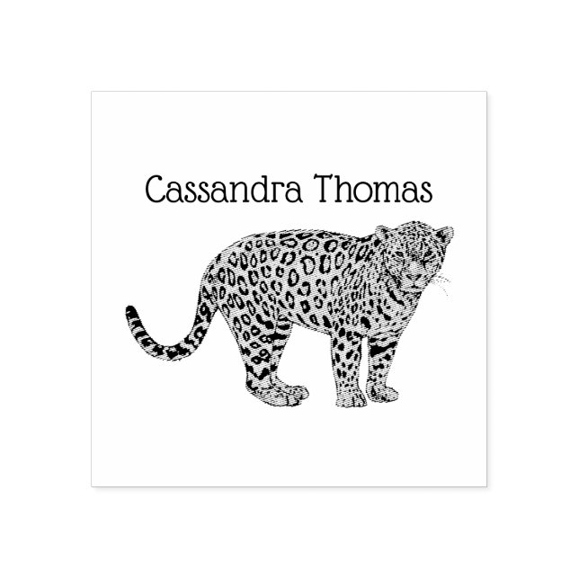 Vintage Leopard Cheetah Spotted Cat Drawing Rubber Stamp (Imprint)