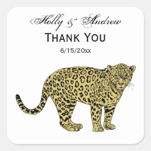 Vintage Leopard Cheetah Spotted Cat Drawing Square Sticker