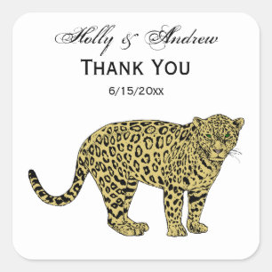 Vintage Leopard Cheetah Spotted Cat Drawing Square Sticker