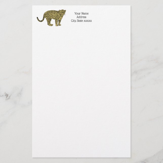 Vintage Leopard Cheetah Spotted Cat Drawing Stationery (Front)