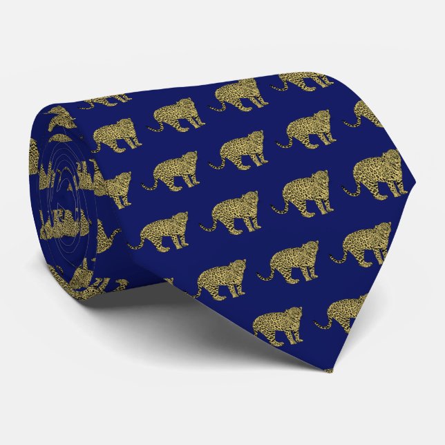 Vintage Leopard Cheetah Spotted Cat Drawing Tie (Rolled)