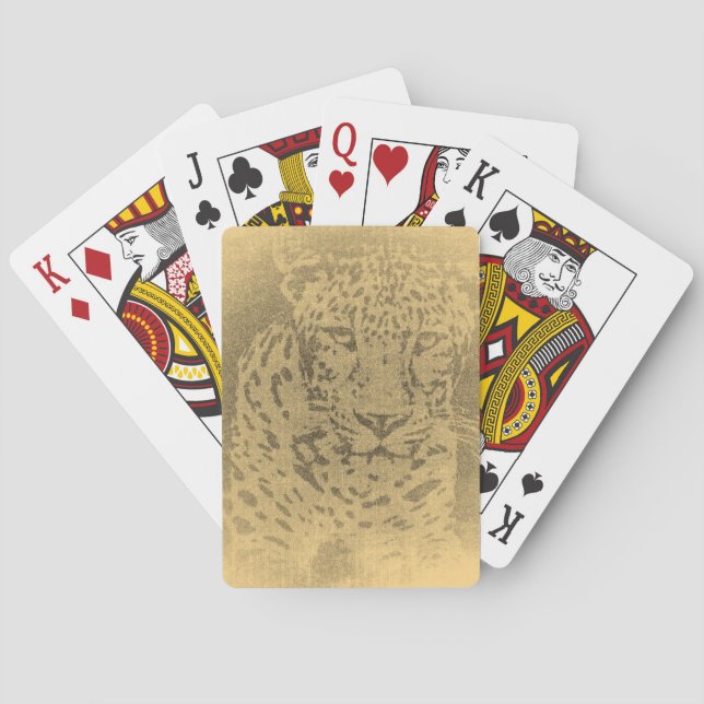 Vintage Leopard Face Close-Up Playing Cards (Back)