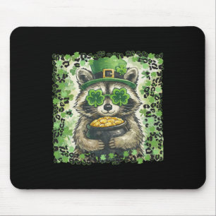 Vintage Leopard Funny St Patricks Day Racoon Mouse Mat