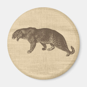 Vintage Leopard Illustration on Burlap  Magnet