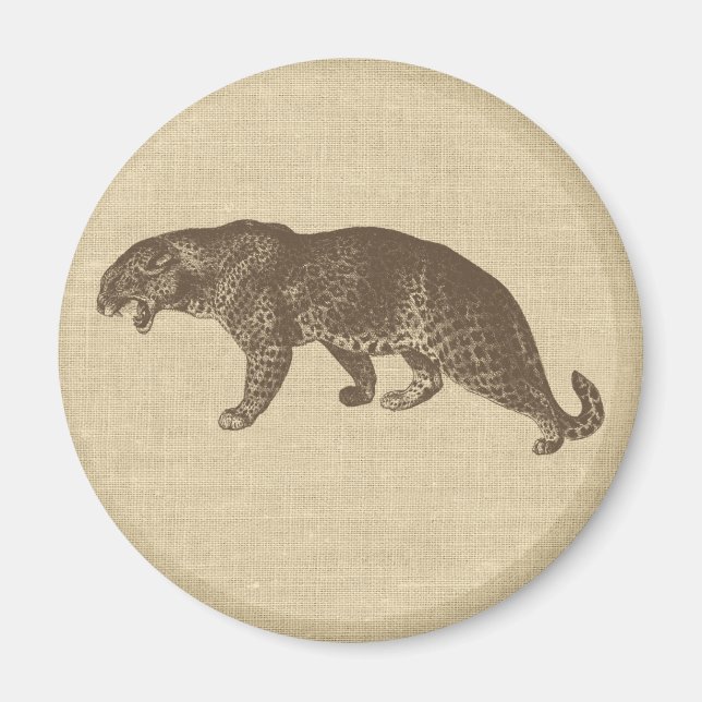 Vintage Leopard Illustration on Burlap  Magnet (Front)