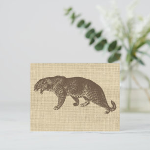 Vintage Leopard Illustration on Burlap  Postcard