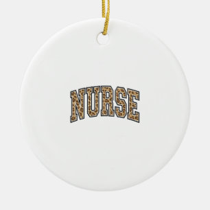 Vintage Leopard Nurse Varsity Shirt Design_1 Ceramic Tree Decoration