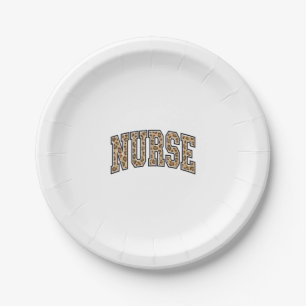 Vintage Leopard Nurse Varsity Shirt Design_1 Paper Plate