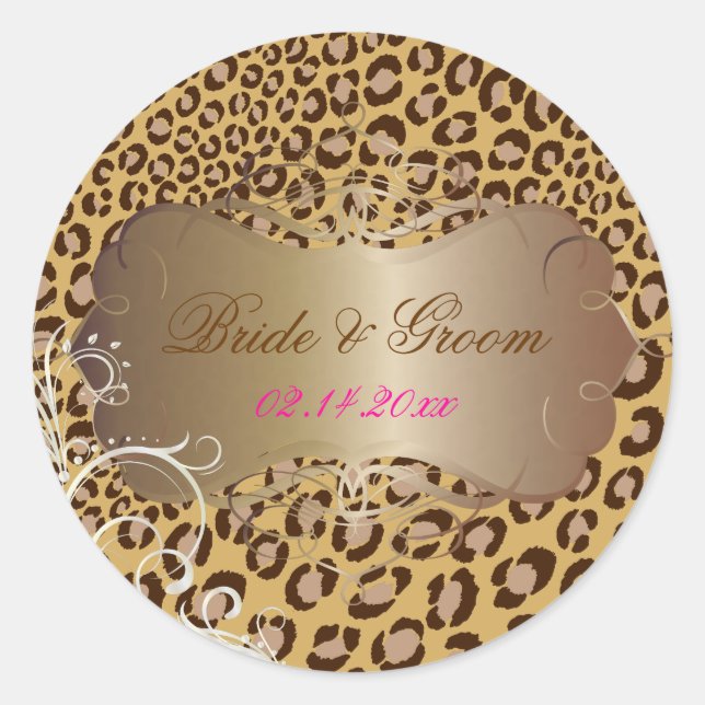 Vintage Leopard pearl swirls wedding stickers (Front)
