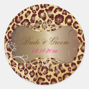 Vintage Leopard pearl swirls wedding stickers