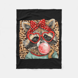 Vintage Leopard Racoon Bow Blowing Graphic Art Fleece Blanket