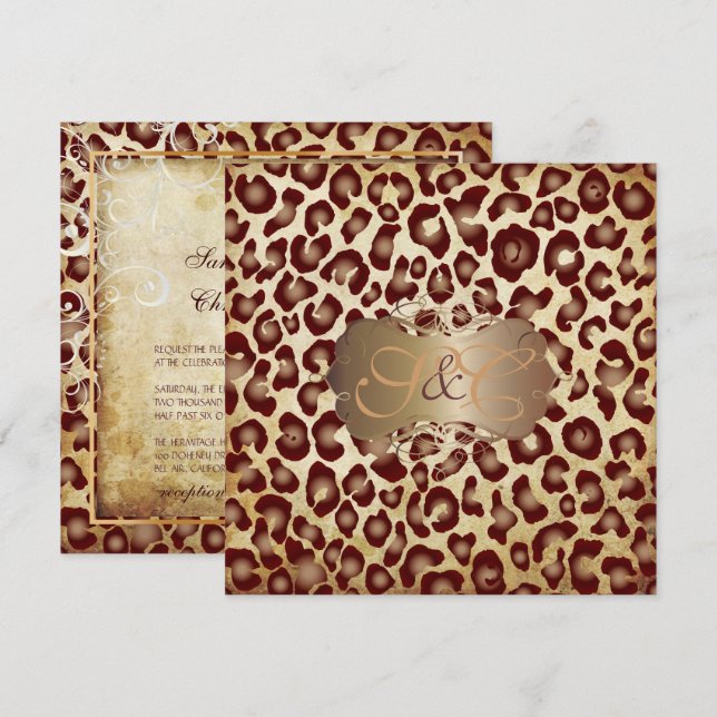 Vintage Leopard spots + swirls Invitation (Front/Back)