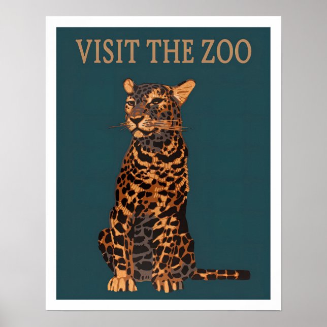 Vintage Leopard Visit The Zoo Ad Poster (Front)