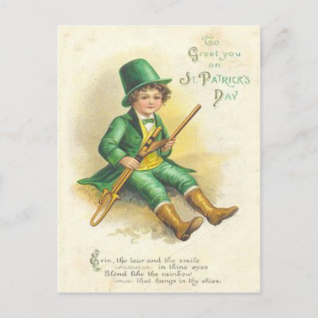 Vintage Leprechaun Girl St Patrick's Greeting Card (Front)