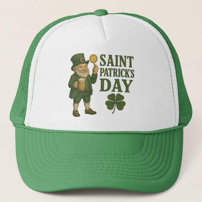 Vintage, leprechaun Saint Patrick's Day  Trucker Hat (Front)