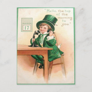 Vintage Leprechaun Telephone St Patrick's Day Card