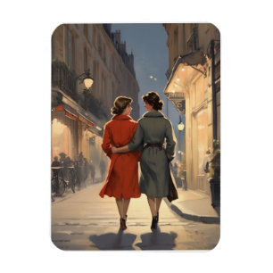 Vintage Lesbian Couple in Cosy Night Magnet