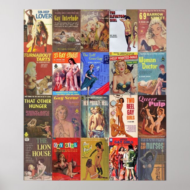 Vintage Lesbian Pulp Fiction Collage Version 2 Poster (Front)