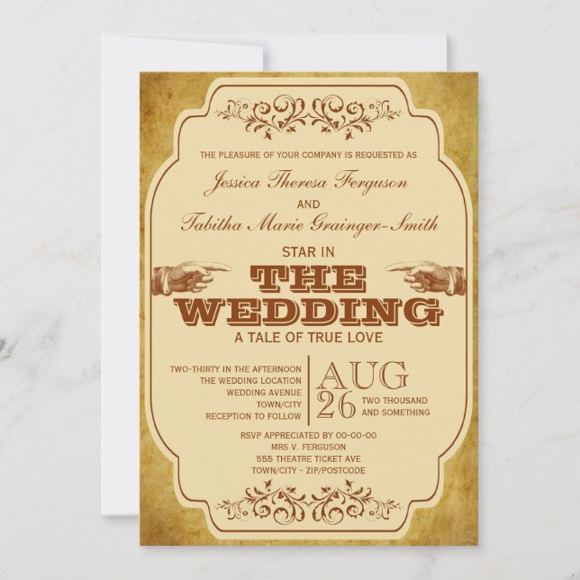 Vintage Lesbian Wedding Theatre Production Invitation (Front)