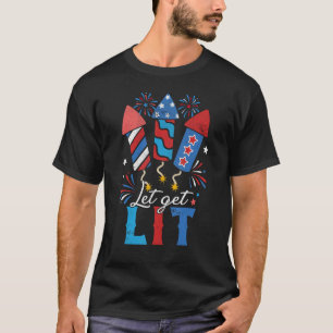Vintage Let s Get Lit Retro Fireworks 4th Of July  T-Shirt