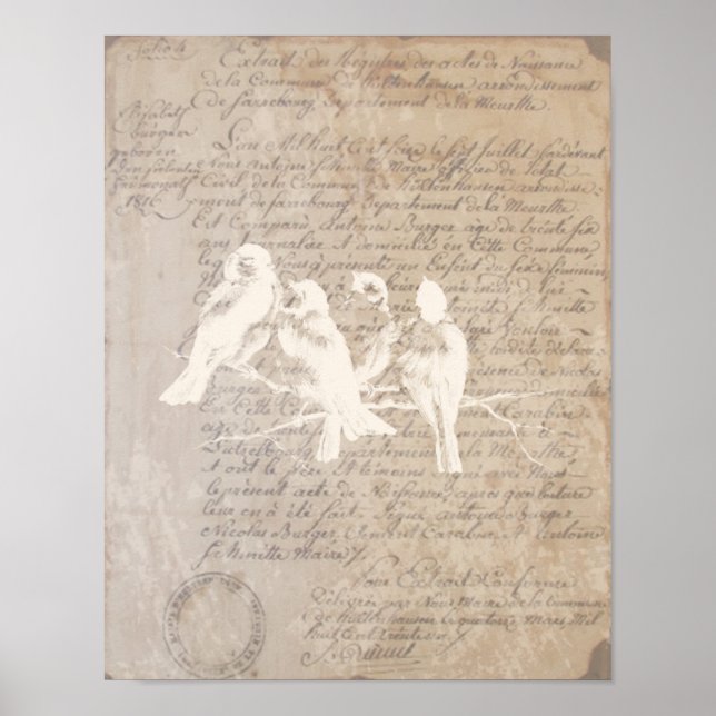 Vintage Letter and Bird Poster (Front)